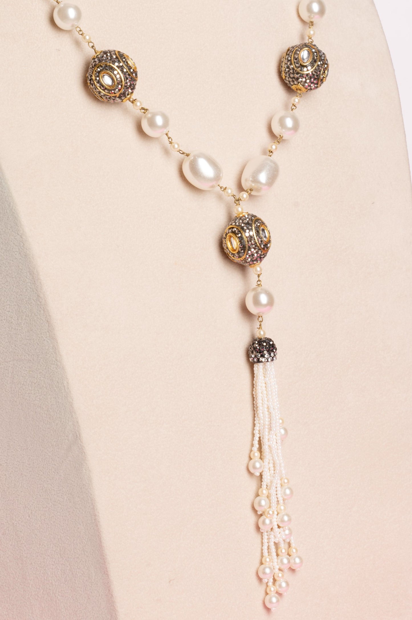 Baroque Pearl Necklace - White With Polki Marcasite