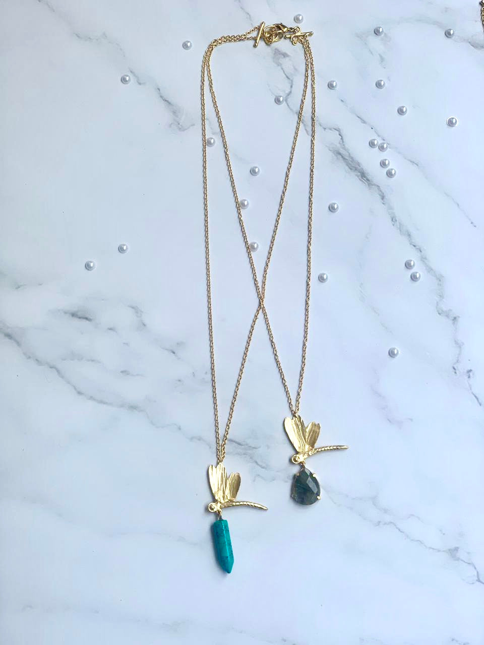 Two stone dragonfly necklace