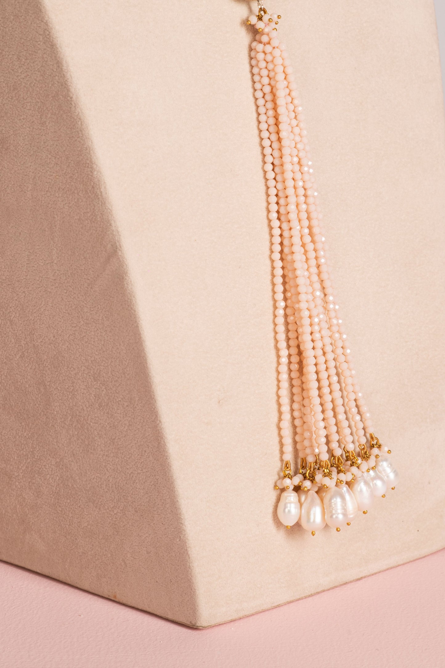 Baroque Pearl Necklace - Peach with Rough Stone