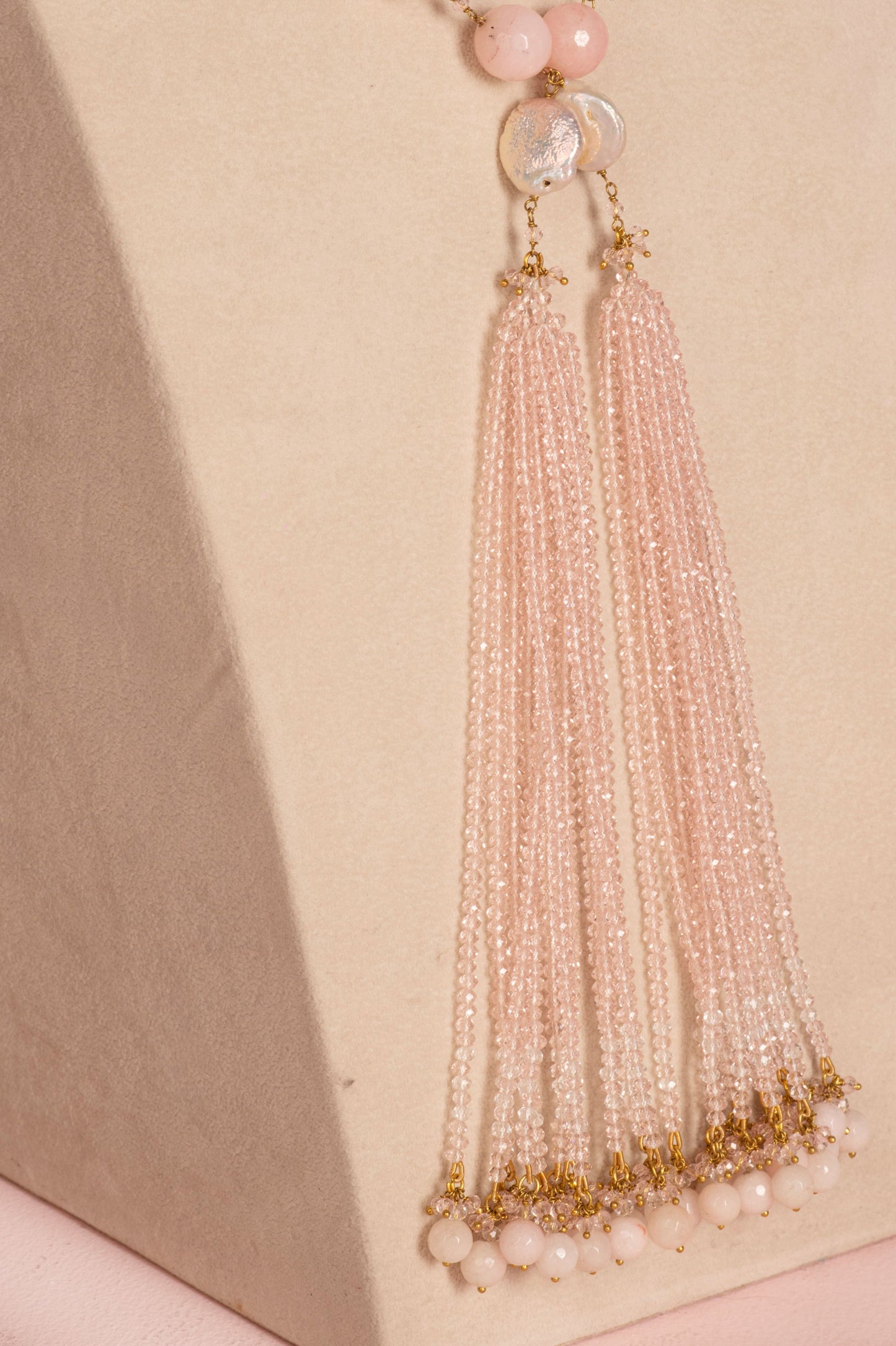 Lariat - Pink Crystal Beads with Baroque