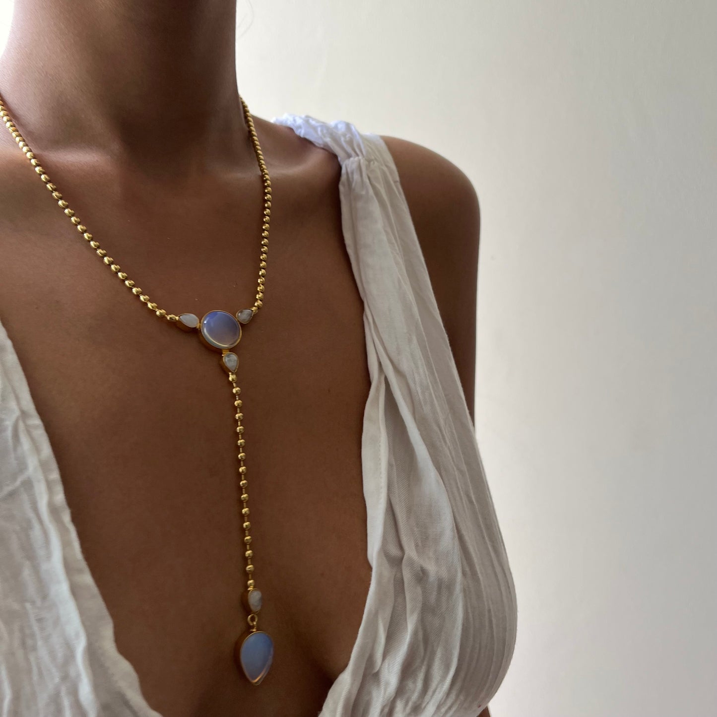 Moonstone Beaded Chain Necklace