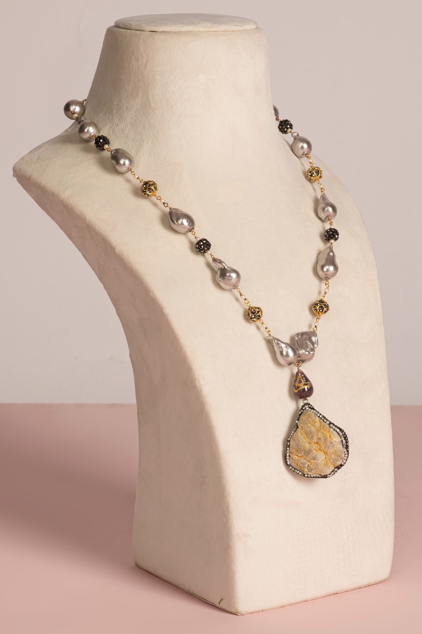 Baroque Pearl Necklace - Grey and Marcasite