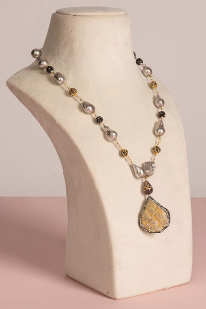 Baroque Pearl Necklace - Grey and Marcasite