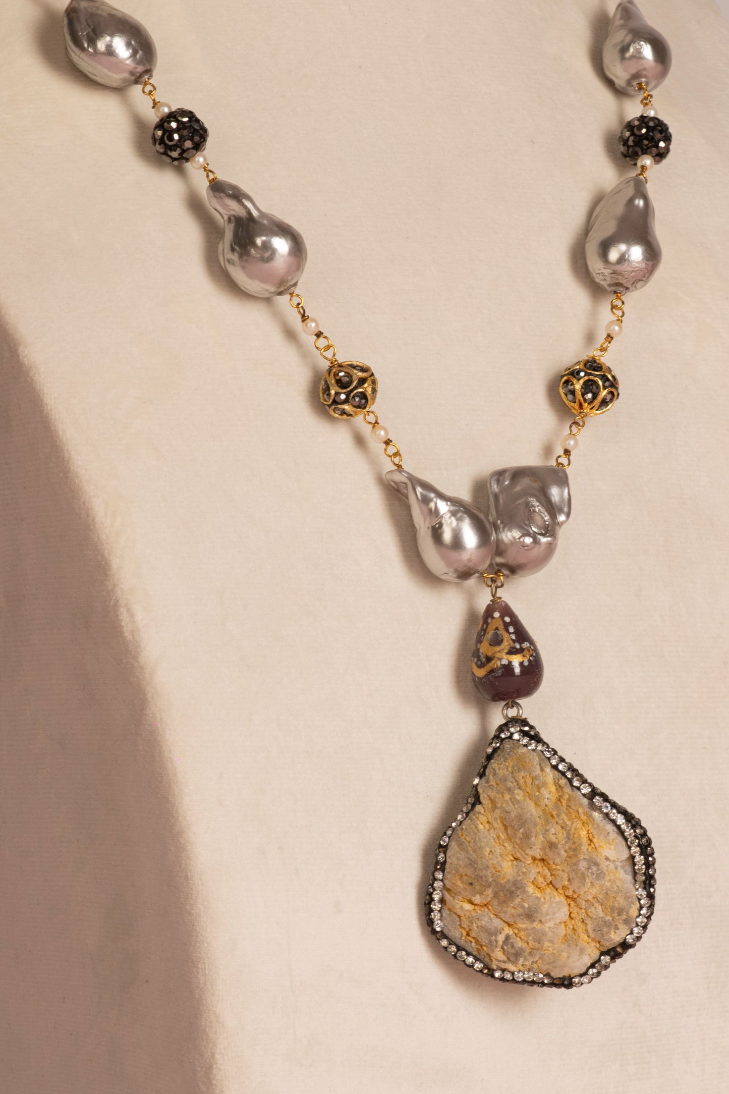 Baroque Pearl Necklace - Grey and Marcasite