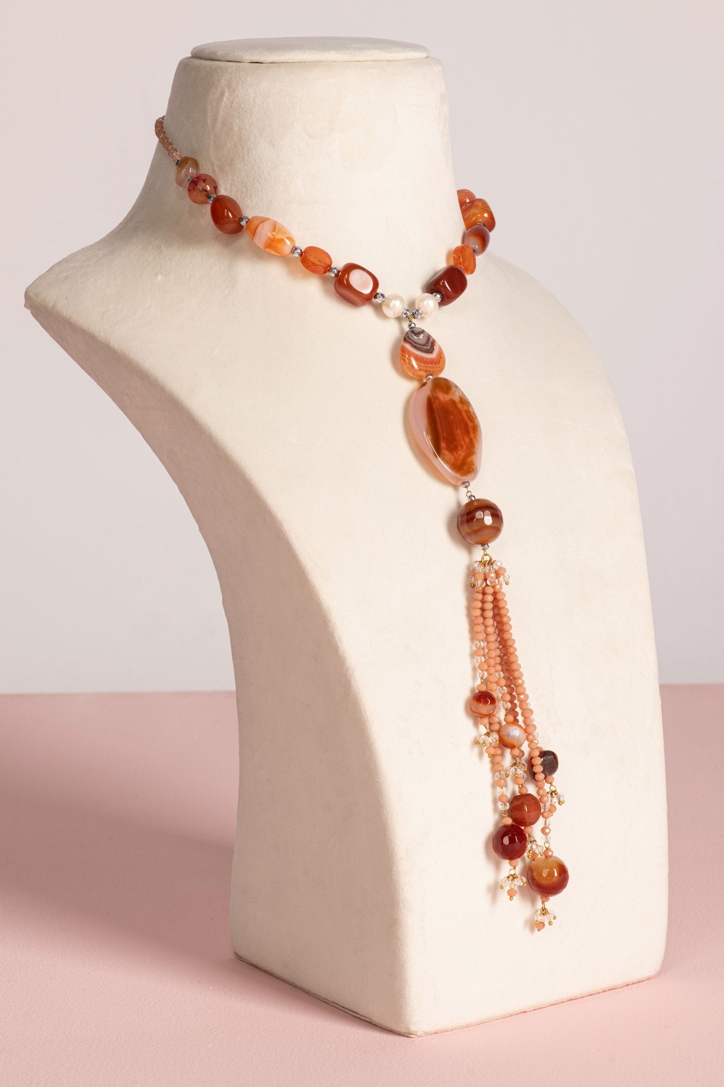 Jade Necklace - Carnelian Beads