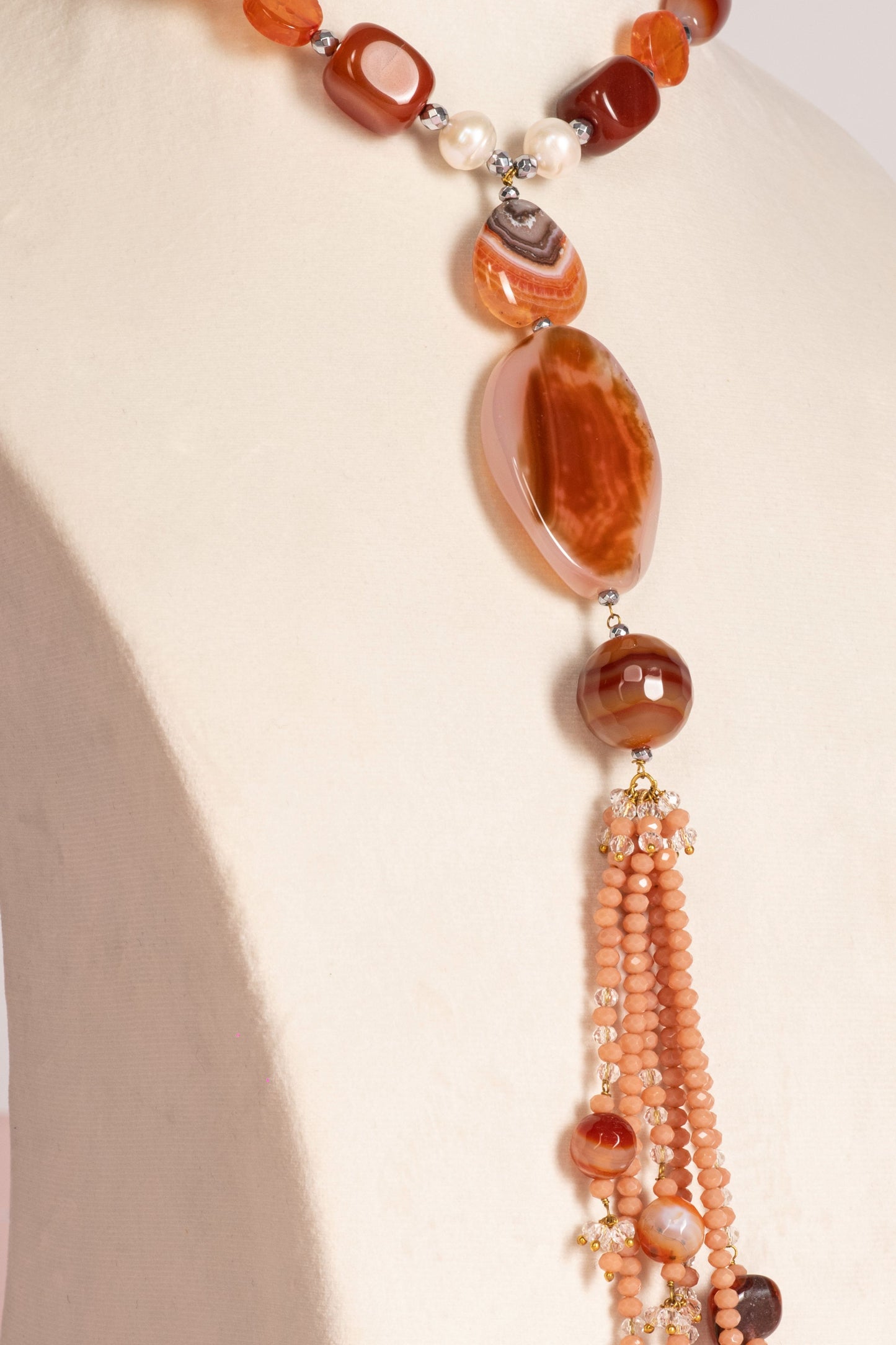 Jade Necklace - Carnelian Beads