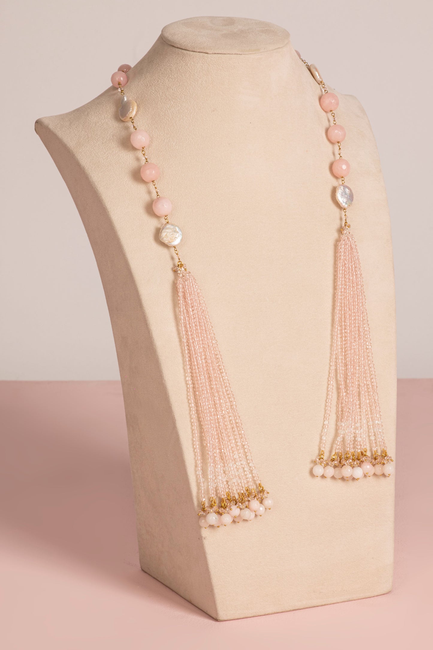 Lariat - Pink Crystal Beads with Baroque