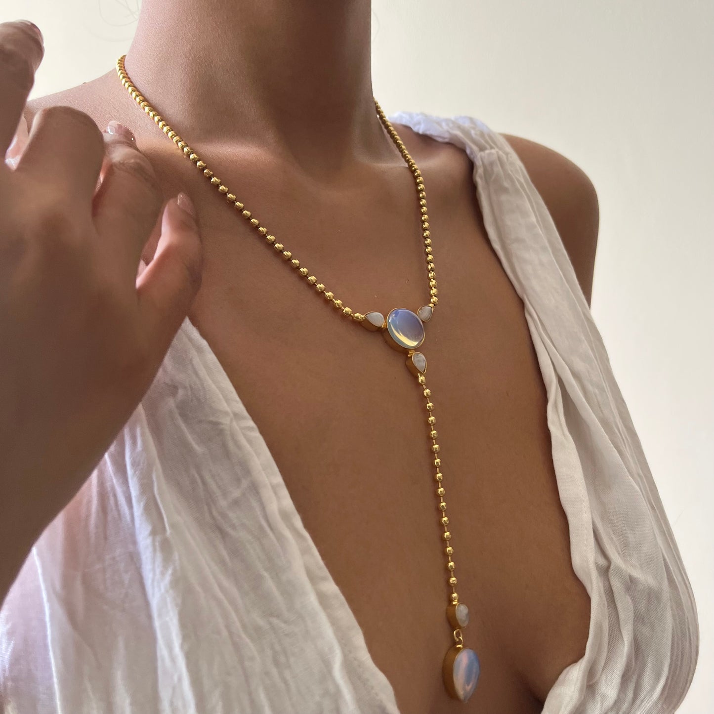 Moonstone Beaded Chain Necklace