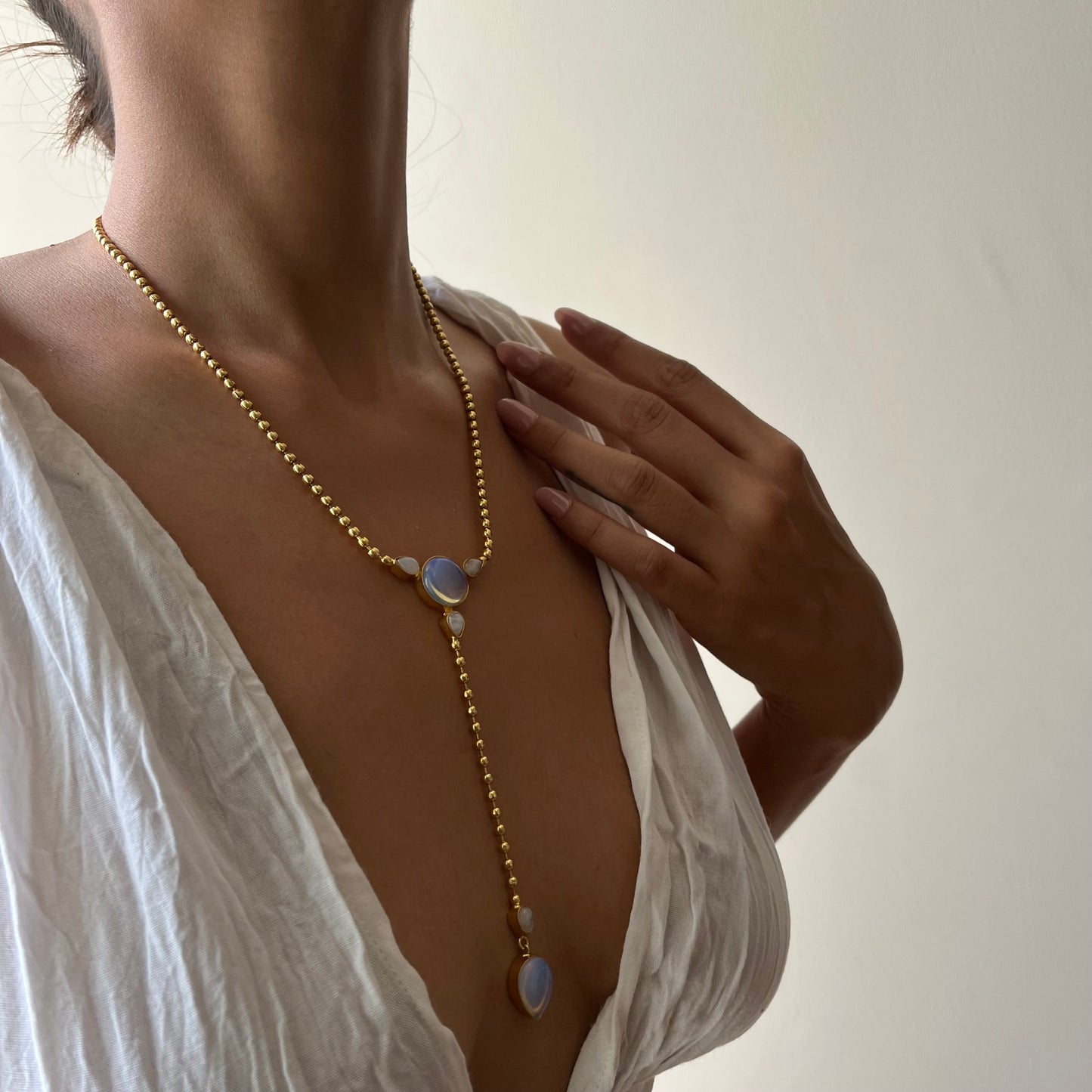 Moonstone Beaded Chain Necklace